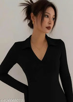 Stylish Women Collar Black Top Long Half sleeves