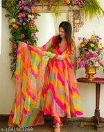 FQ Flower Print Long Kurti With Dupatta (No Bottom wear)