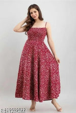 Samragyi women's stylish PURE & 100% RAYON (NO CREPE/POLYSTER) rayon leaf printed brown long off shoulder strap sleeveless high and good quality gowns Dresses for women and girls long dress sleeveless dress sleeveless dress for women and girls