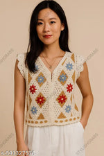 Notty Girl Boho Floral Crochet Button-Front Vest Top