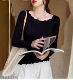 ZAIFA Pico Full Sleeves Round Neck Ribbed Top for Women Stylish Casual Full Sleeve T-Shirt for girls