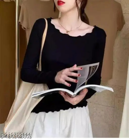 ZAIFA Pico Full Sleeves Round Neck Ribbed Top for Women Stylish Casual Full Sleeve T-Shirt for girls