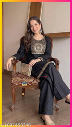 Women's Floral Yoke Design Pleated Thread Work A-Line Kurta with Trousers