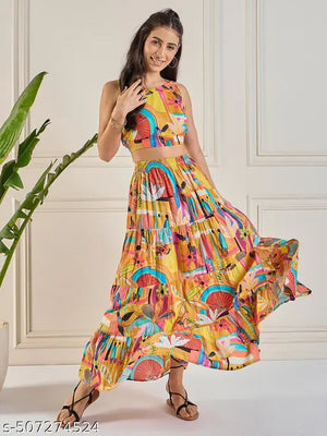 Women Abstract Print Crop Top & Skirt Set