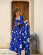 Women's Rayon Maroon Anarkali Printed Kurta with Dupatta Set