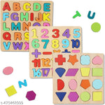 Colourful Wooden Puzzle Set for Kids: Capital Alphabets, Numbers and Shapes - Educational Learning Board for Toddlers and Preschoolers (ABCD, Numbers, Shapes)