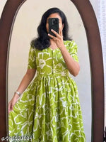 Women’s Black Printed Cotton Blend Fit & Flare Midi Dress | Puff Sleeve Casual A-Line Dress | Elegant Office, Party & Daily Wear Dress