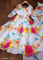 FQ Flower Print Long Kurti With Dupatta (No Bottom wear)