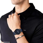 Blue Dial Analog Watch for Men – Stylish Silicone Strap, Quartz Movement, Waterproof & Scratch-Resistant | Sleek, Professional Look for Office, School & Casual Wear | Premium Branded Watch Under 300