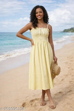 Casual Polyester Blend Puff Sleeves V-Neck Knee Legnth Drawstring Dress (41