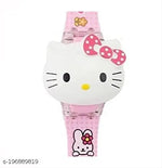 Cat 3D Action Figure Hello Kitty Face Based Toy Design Digital Glowing Watch with Disco Music and Blinking Lights for Kids | for Boys Girls- Good Birthday Return Gift