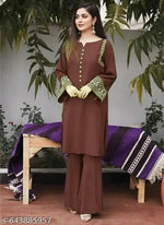 Maroon Straight Fit Kurta Set for Women with Elegant Floral Lace Detailing | Stylish Ethnic Wear with Matching Pants
