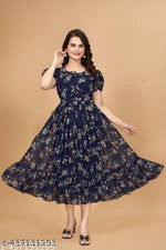 Zanies Women Floral Printed Teal Maxi Dress