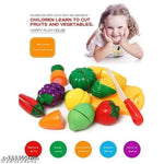 Plastic Fruits N Veggies Exclusive Collection of Realistic Sliceable Fruits, Vegetables, 6 Fruits, 6 Vegetables, 2 Board,2 Knife for Girls and Boys (Multicolour), 16pc