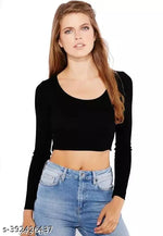 Casual Polyester Blend V-Neck Full Sleeves White Crop Top (17