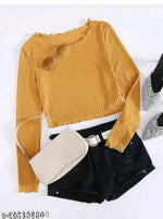 ZAIFA Pico Full Sleeves Round Neck Ribbed Top for Women Stylish Casual Full Sleeve T-Shirt for girls