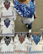 Rayon Short Kurti for Women | Embroidery Notch Neck | Three-Quarter Sleeve | Casual & Party Wear | Under 300 | Light fabrics | Summer wear | Summer kurti. Kashmiri Kurti Under 199