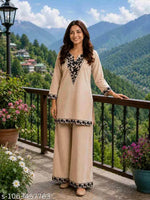 Women's Floral Yoke Design Pleated Thread Work A-Line Kurta with Trousers