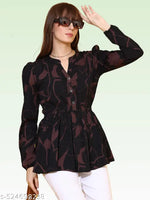 Sheetal Associates Black Floral Printed Peplum Top