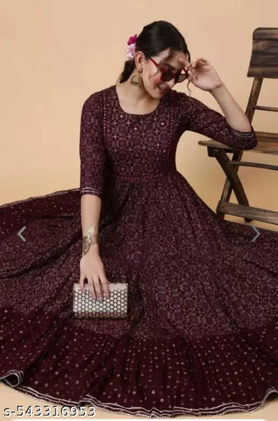 Gold Print Anarkali Kurti (3009)