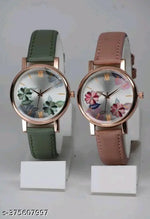 Best Quality Festive Season Flower Designer Round Dial Attractive Leather Belt women watches combo pack of 2 combo wathces for women stylish girl watches combo pack of 2 analog watches wrist watches combo watches