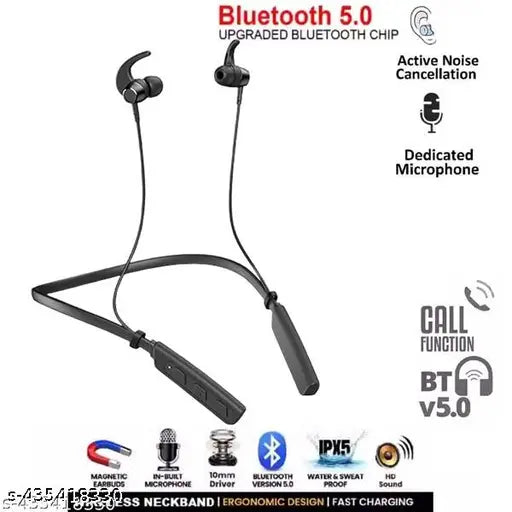 Wireless Neckband with 20+ Hours Playback Fast Charging Technology Bluetooth in-Ear Earphone Headset, 10mm HD Drivers, Trending Bluetooth Headphones, Compatible for all Smartphones - Black