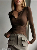 Stylish Women Collar Black Top Long Half sleeves