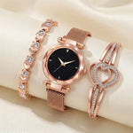 Rose Gold Girls Womens style Girls Hand Watch Luxury Design Steel Chain New Model Analog Women Watch Combo Of 3