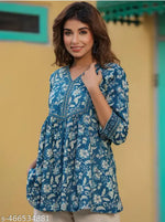 BLUEPRINTED COTTON TOPS FOR GIRLS