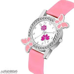 Isa Analogue Butterfly Flower Design Dial PU Strap Analog Girl's and Women's Watch (BLACK,PINK-Pack of 2)