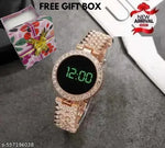 Digital Watch Combo - For Women Luxury LED Touch Screen CZ Stone Bracelet Watch Eleegant Timepiece