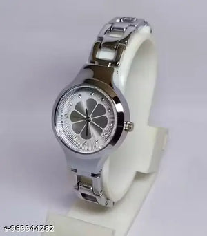 Unique Flower Designer Round Dial Attractive Metal Belt Analog Watches for Women